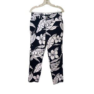 Lauren Ralph Lauren Womens Pants 8 Navy & White Floral Print‎ Stretch Resort